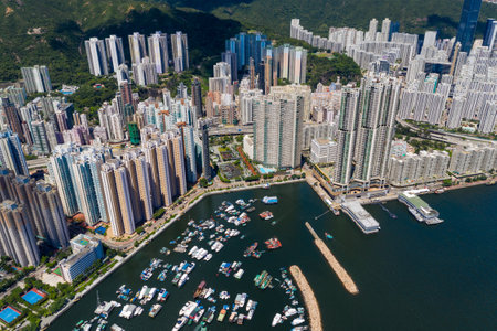 Sai Wan Ho, Hong Kong 23 June 2020: Top view of Hong Kong cityのeditorial素材