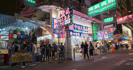 Mong Kok, Hong Kong 29 May 2019: Hong Kong street at nightのeditorial素材