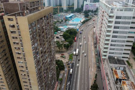 Wong Tai Sin, Hong Kong 27 July 2021: Top view of Hong Kong residential districtのeditorial素材
