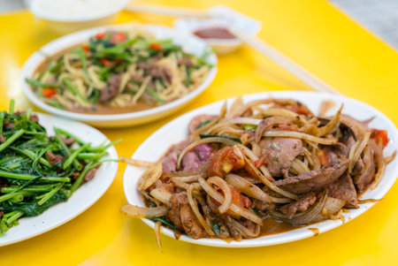 Taiwanese local food store tomato fry with the beefの写真素材