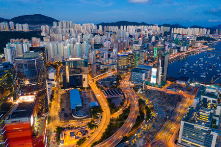 Kowloon Bay, Hong Kong 19 June 2020: Hong Kong city nightのeditorial素材