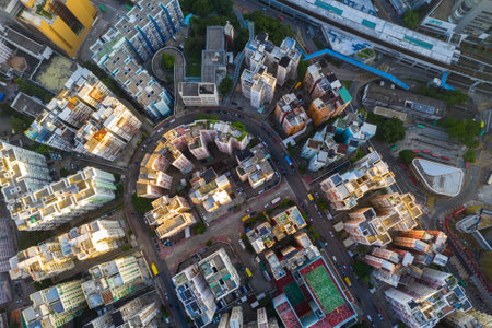 Kwun Tong, Hong Kong 06 September 2019: Hong Kong city from top sideのeditorial素材