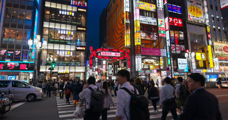 Tokyo, Japan 28 June 2019: Shinjuku district in Japan at nightのeditorial素材