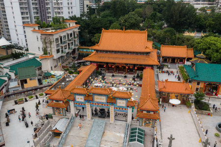 Wong Tai Sin, Hong Kong 27 July 2021: Top view of Wong Tai Sin temple in Hong Kong cityのeditorial素材