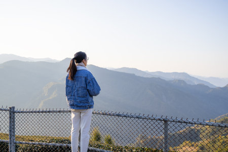 Travel woman enjoy the scenery view over the mountain