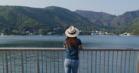 Woman enjoy the landscape sea view