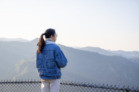 Travel woman enjoy the scenery view over the mountain
