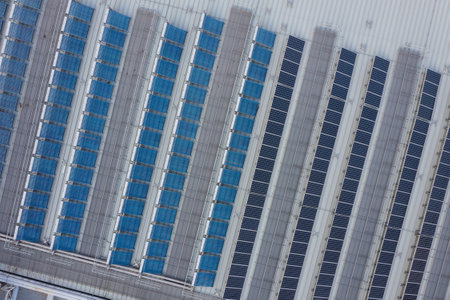 Top down view of Solar energy system panel on roof top