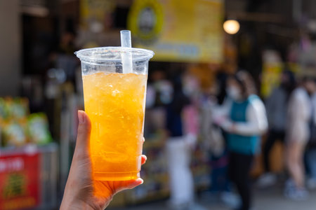 Iced lemon juice with jelly famous Taiwanese drinkの写真素材
