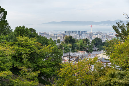 Japan skyline at Kyoto Towerの写真素材