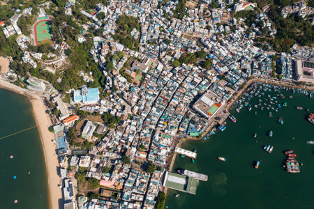 Drone fly over Cheung Chau island in Hong Kong cityの写真素材