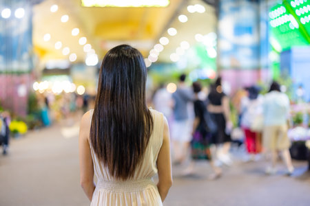 Woman visit the street marketの写真素材