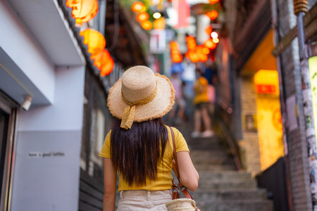 Travel woman visit Jiufen in New Taipei city of Taiwanの写真素材