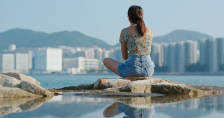 Woman enjoy the city viewの写真素材