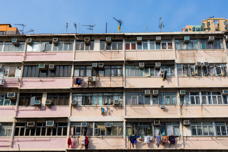 Hong Kong old residential building facadeの写真素材