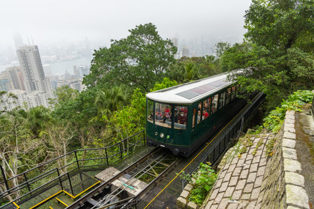 Hong Kong 09 April 2024: The peak tram in Victoria Peak at Hong Kong cityの写真素材