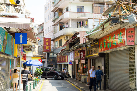 Macau, 30 June 2023: Rua da Felicidade of Macau city old streetのeditorial素材