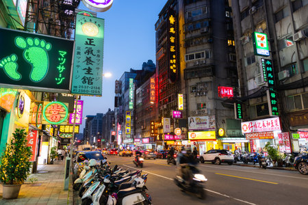Taipei, Taiwan 25 May 2023: Taipei city in zhongshan district at nightのeditorial素材