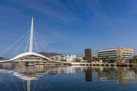 Taiwan 02 February 2024: Dagang Pedestrian Swing Bridge in Kaohsiung cityの写真素材
