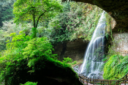 Waterfall at Sun Link Sea vacation resort in Nantou Taiwanの写真素材