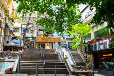 Hong Kong 1 April 2024: Hong Kong Wan chai Moon Streetの写真素材