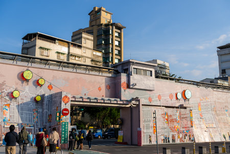 Taipei, Taiwan 07 December 2023: Dadaocheng Wharf gate in Taipei cityのeditorial素材
