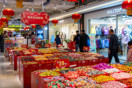 Taiwan 16 December 2023: Selling candy for lunar new year in Taiwanのeditorial素材