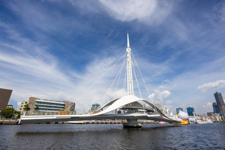 Kaohsiung, Taiwan 27 August 2023: Scenery of the Great Harbor Bridge in the port of Kaohsiung, Taiwanのeditorial素材