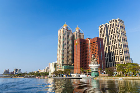 Kaohsiung, Taiwan 01 February 2024: Kaohsiung city in riversideのeditorial素材