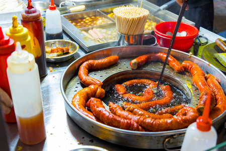 Hong Kong street food fried pork intestinesの写真素材