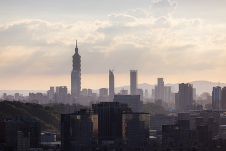 Taipei, Taiwan 23 September 2023: Taipei city at sunsetの写真素材