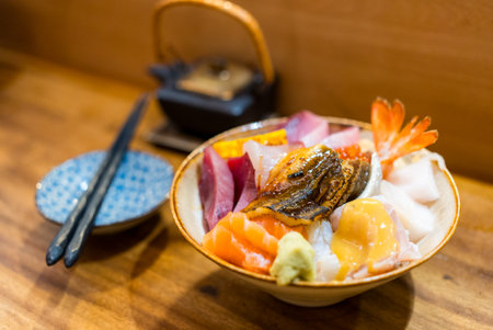 Assorted sashimi rice don in Japanese restaurantの写真素材