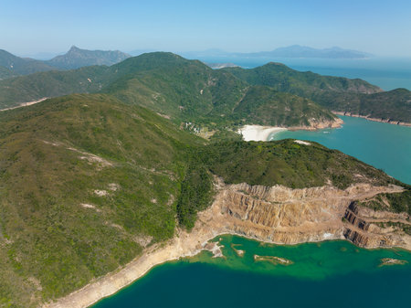 Drone fly over Hong Kong Sai Kung Pak Lap Wan sand beachの写真素材