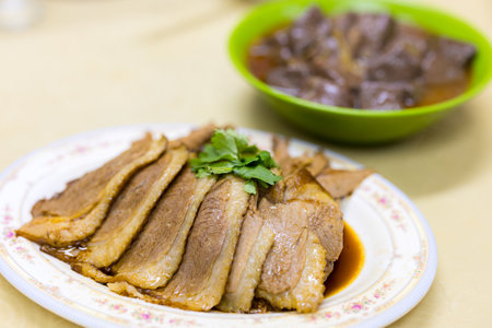 Asian food braised soy sauce with slices of gooseの写真素材