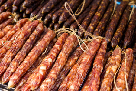 Chinese Preserved Sausages sell in the marketの写真素材