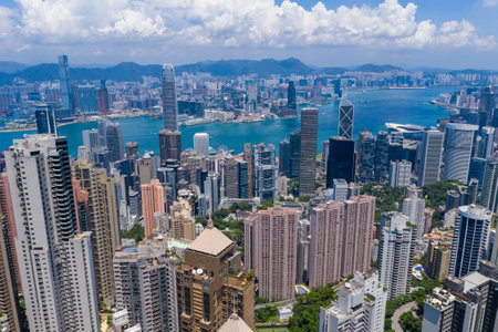 Victoria Harbor, Hong Kong 25 August 2021: Hong Kong cityの写真素材