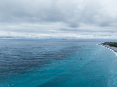 Drone fly over the Hualien sea coastline of Taiwanの写真素材