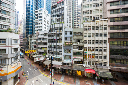 Hong Kong 01 April 2024: Hong Kong urban life in Sheung Wan districtの写真素材