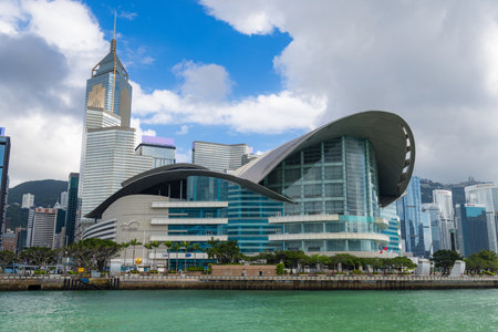 Hong Kong 20 June 2023: Hong Kong Victoria harbor in Wan Chai districtのeditorial素材