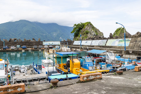 Taiwan, 15 May 2023: Fenniaolin fishing harbor with lots of fishing boatsのeditorial素材