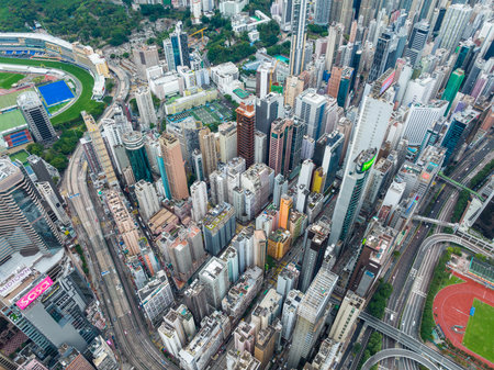 Causeway Bay, Hong Kong 03 February 2022: Aerial view of Hong Kong cityのeditorial素材