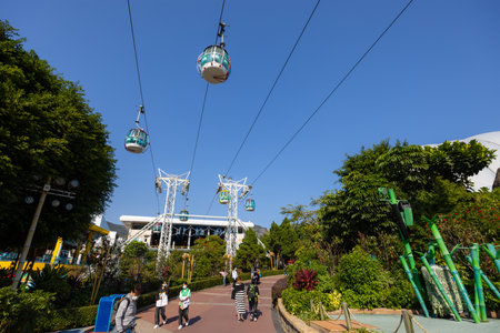 Hong Kong 09 December 2021: Cable car in Hong Kong Ocean Parkのeditorial素材