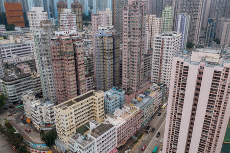 Wong Tai Sin, Hong Kong 15 July 2021: Top view of Hong Kong cityのeditorial素材