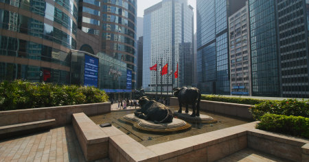 Central, Hong Kong 27 January 2021:Two buffalo statues, Exchange Square at Hong Kong Islandのeditorial素材