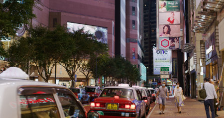 Causeway Bay, Hong Kong 30 March 2021: City street with taxi queue in Hong Kong at nightのeditorial素材