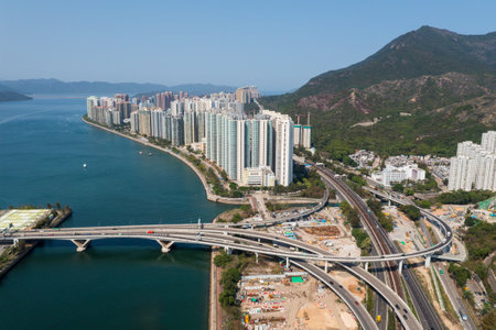 Sha Tin, Hong Kong 10 April 2021: Aerial view of Hong Kong residential areaのeditorial素材