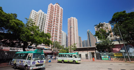 Yuen Long, Hong Kong 21 October 2021: Hong Kong residential buildingのeditorial素材