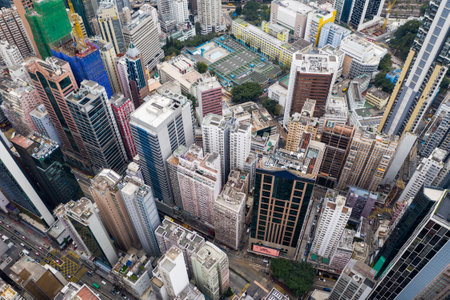 Wan Chai, Hong Kong 11 January 2021: Top view of Hong Kong cityのeditorial素材