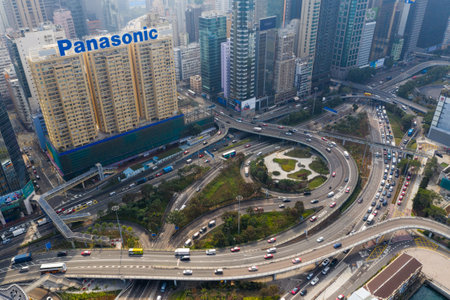 Causeway Bay, Hong Kong 07 January 2021: Top view of Hong Kong business districtのeditorial素材
