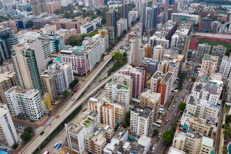 Kowloon City, Hong Kong 28 February 2020: Top down view of Hong Kong cityのeditorial素材